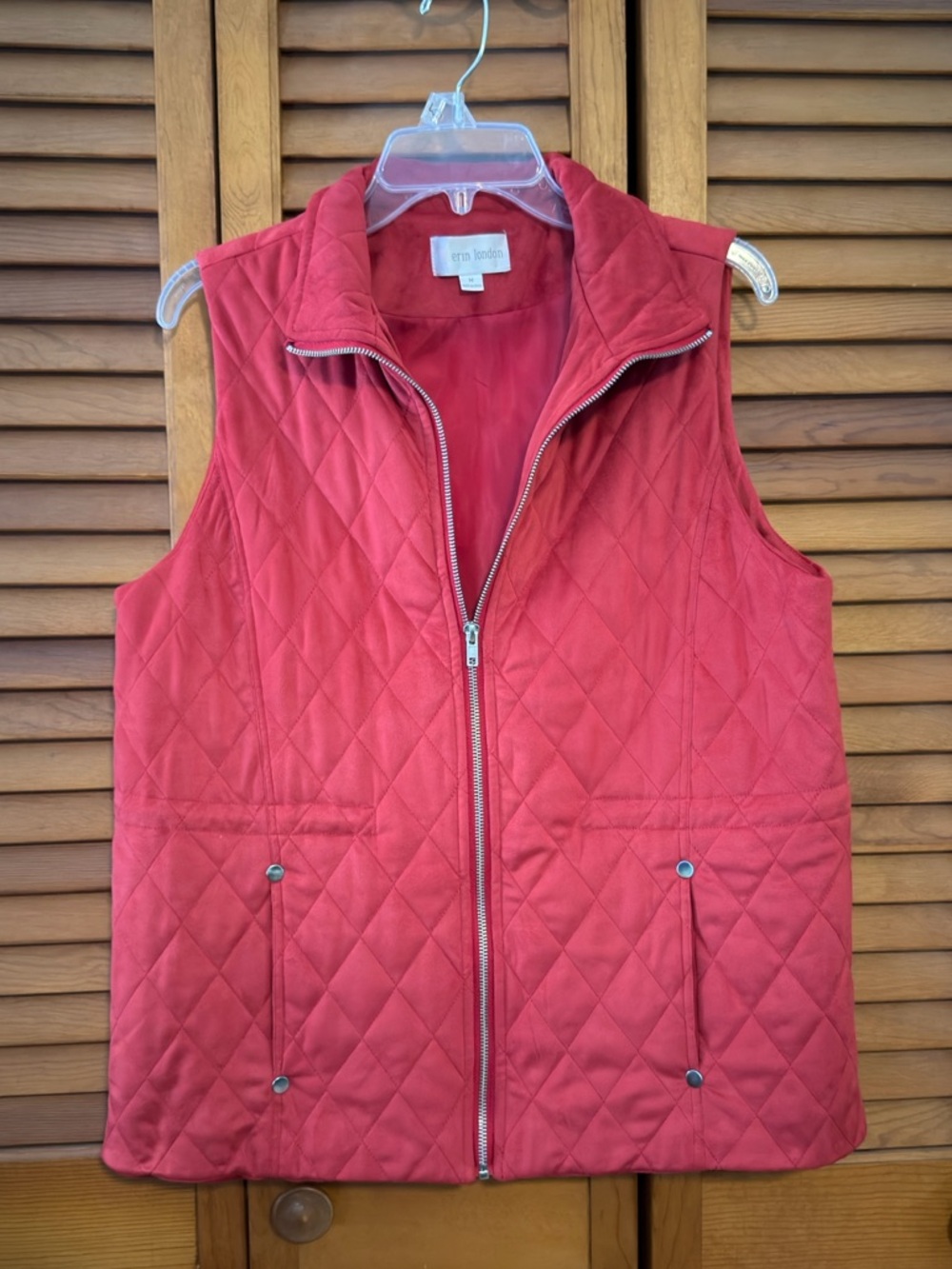 erin london red quilted zip-up vest